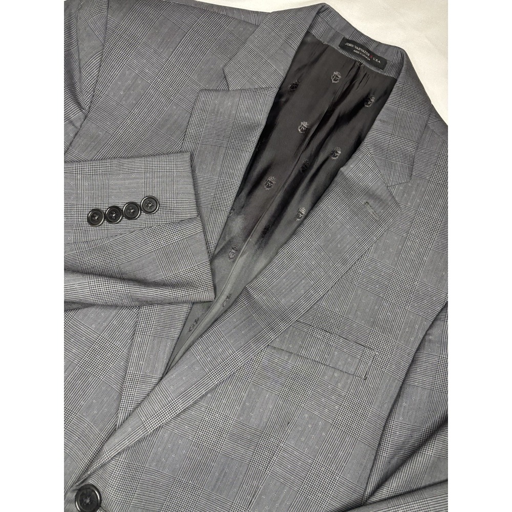 John Varvatos Men's Gray 40S Short Suit 34x29 Pants 100% Wool Plaid Windowpane